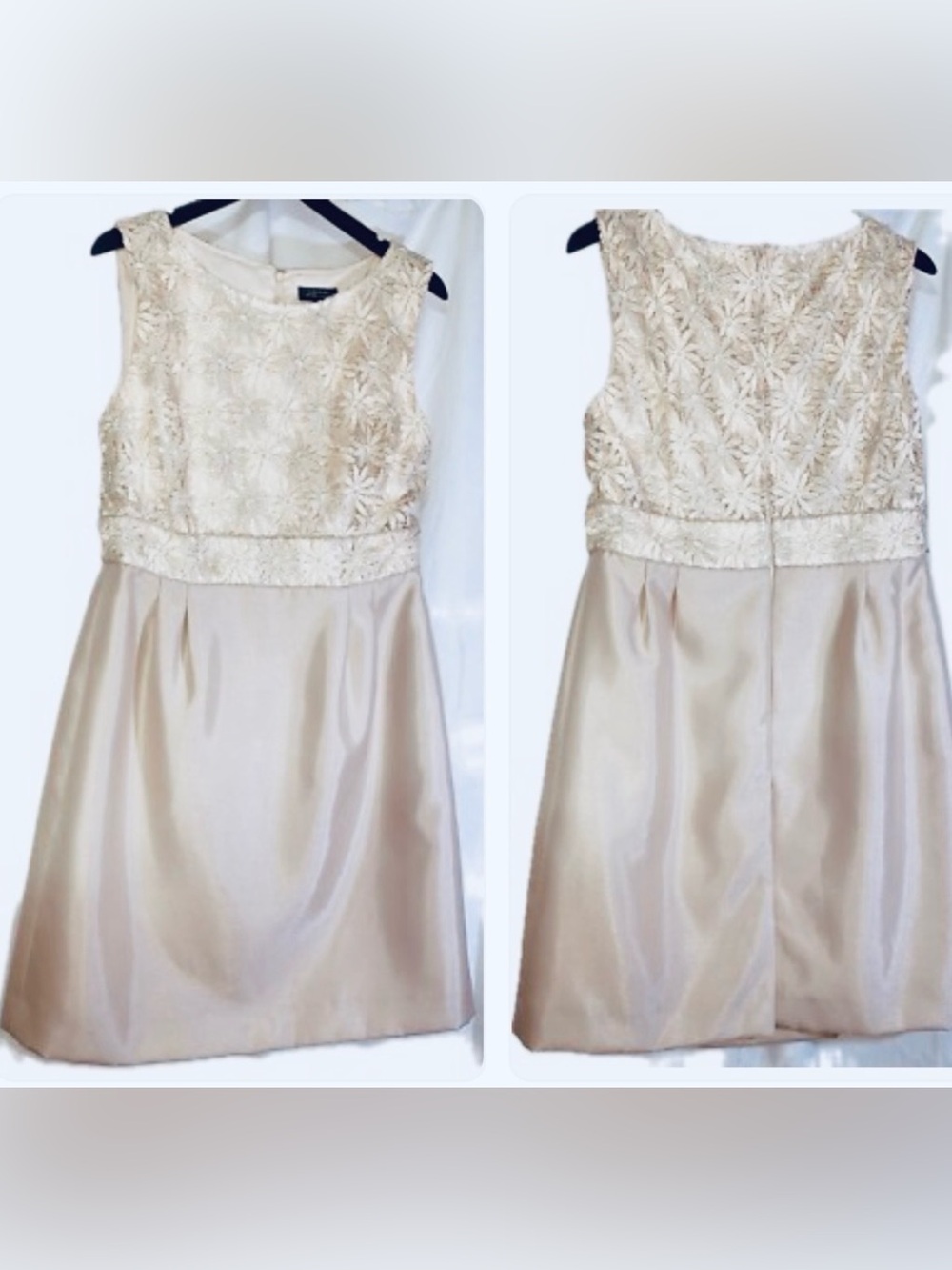 Tahari Cream Lace Bodice Satin Sleeveless Formal Dress